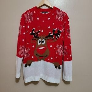 Boohoo Ugly Christmas Reindeer Crew Neck Sweater